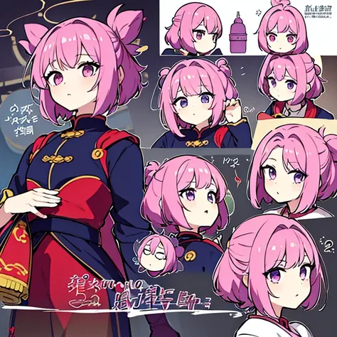 Personagem feminino da china ,cabelo longo,cheio e ondulado de cor castanho escuro, seus olhos castanhos escuro, cor da pele parda, in anime version, de cores das veste branca, with pink and lilac details, em desenho flores, uma personagem feminina estilo ...