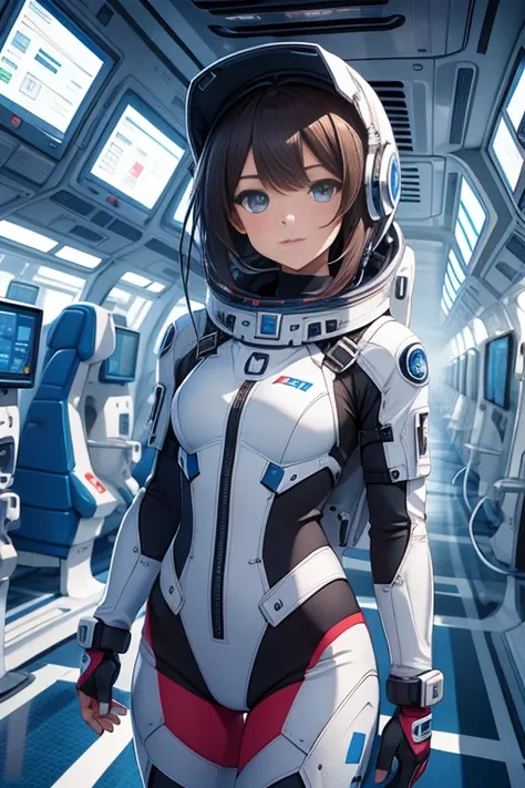 machine girl，white color，flat chest，teenage girl,bing astronaut