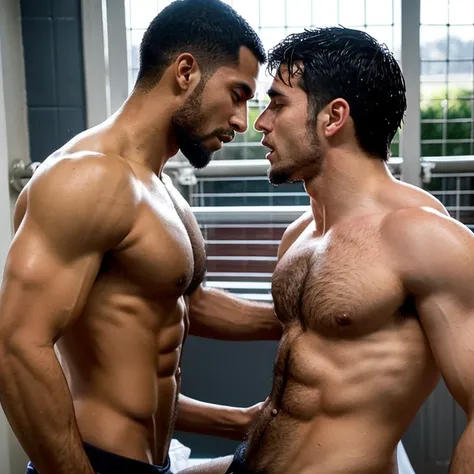 2 Capitanes musculosos de futbol americano  inconscientes y sin camisa, masturbated and kissed passionately on the mouth by another young man smaller and thinner than them, Bulto grande, mostrando pectorales y abdominales completos,wet dreams, Great erecti...