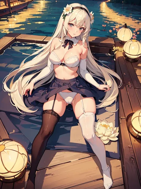 (high quality, 8K, original character), (fact: 1.5), (masterpiece, 最high quality, High resolution: 1.2), girl, summer night, (smooth texture of stockings: 1.5), sexy rolled up skirt, White underwear fully visible、sexy swimwear、delicate eyes, Delicate image...