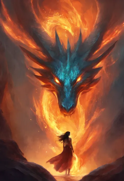 fire, cave, Fire Spirit, the Dragon, young woman