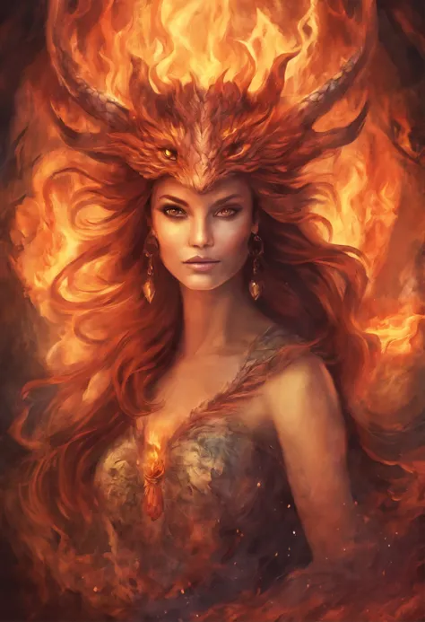 fire, cave, Fire Spirit, the Dragon, young woman