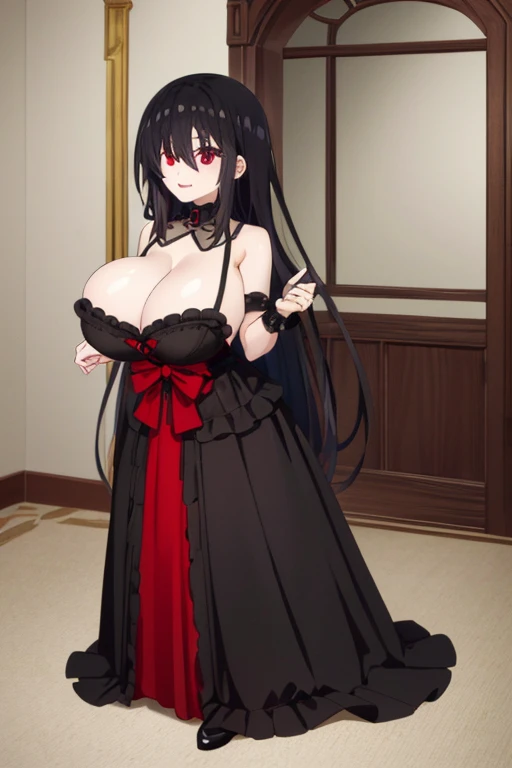 kurumi tokisaki, cosplayer, cosplay kurumi tokisaki, black hair, (hair over one eyes), (red eyes:1.2), (big breast:1.6), gothic, dress, pantyhouse, (full body), high resolution, (masterpiece:1.3), (beautiful detailed eyes:1.4), (beautiful detailed face:1.3...