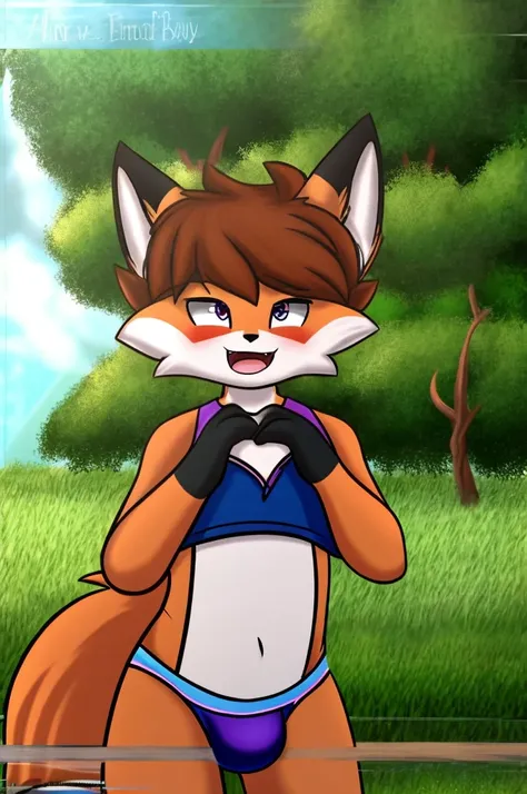 garden, short hair, brown hair, ahegao, feminine boy, skinny figure, furry, fox ears, open mouth, Orange hairs all over, Orange fur all over, Fox ears, Fox type, Big fluffy tail, masterpiece, high quality portrait, anthro, cub, whiskers, solo boy, windy, p...