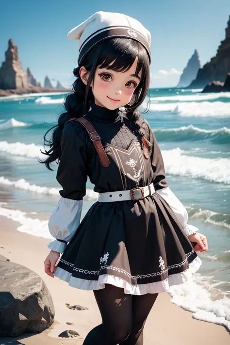 cute girl　little man　smile　Penguin Musume　black hair　Braid　black tights　Medieval ice coast