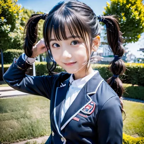 highest quality、uniform、blazer、twin tails、14 years old、bangs