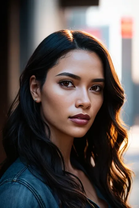 Full face portrait photo of a 25-year-old Black girl, RAW, beautiful woman, semi-open strawberry lips, dimples, wistful look, (extra long wavy brown hair), ((detailed face)), ((detailed facial features)), (finely detailed skin), pale skin, (deep neckline d...