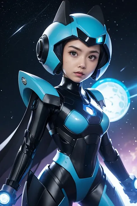 Megaman, or Rockwoman in this adaptation, is a humanoid robot created by the brilliant Dr. Light. She possesses a sleek and practical design with iconic blue armor, a helmet, and an arm cannon. The blue color scheme, combined with her trademark helmet, giv...