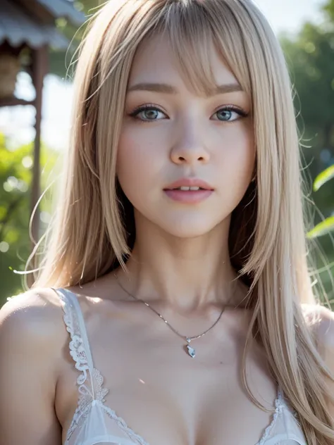 the most beautiful blonde hair in the world、beautiful bangs、super long straight hair、crystal clear marine blue eyes like jewels、...