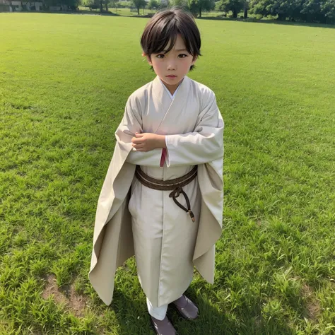  High resolution, Super detailed, masterpiece, highest quality,oriental、boy、grassland、Wearing traditional Japanese costumes、alone、have medicinal herbs、Agricultural operations、