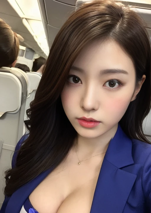 On the plane、Sexy and attractive flight attendant、Revealing costumes、open chest、Costumes with a small area、Nothing is worn inside、whole body standing、A woman with the same face as last time(misaki)，４Ｋ、１people&#39;s women、slender、 Loose wavy styling 、seduct...