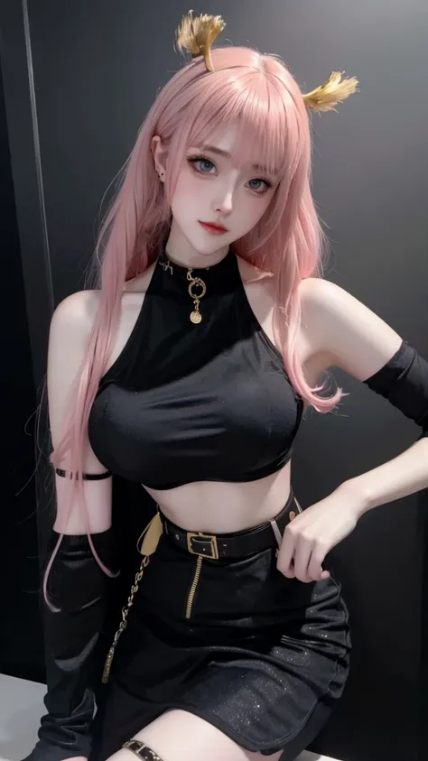 8K, hyper realisitc, tmasterpiece, Best quality at best, ultra - detailed, A high resolution, Random background, 1个Giant Breast Girl, (:1.5), Willow waist, Wide hips, knees, the night , s, choker necklace, 耳Nipple Ring