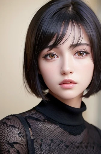 (masterpiece:1.3), (8K, realistic, RAW photo, highest quality: 1.4), (1 girl), beautiful face, (realistic face), (black hair, short hair:1.3), beautiful hairstyle, realistic eyes, beautiful and fine eyes, (realistic skin), beautiful skin, (sweater), disorg...