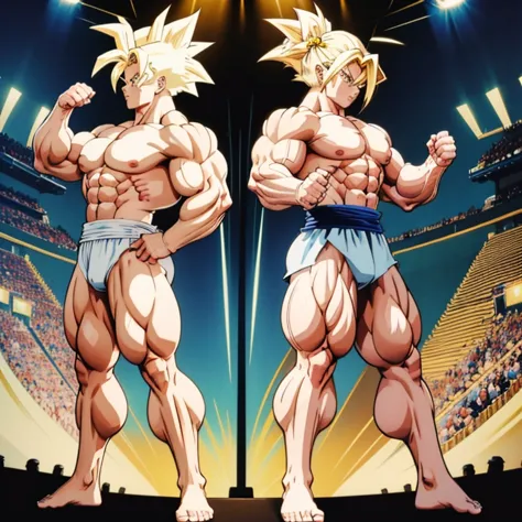 anime-stil , high quality full body image of goku as a bodybuilder, ist&#39;ich trage nur einen tanga , ohne schuhe, feet, bare ...