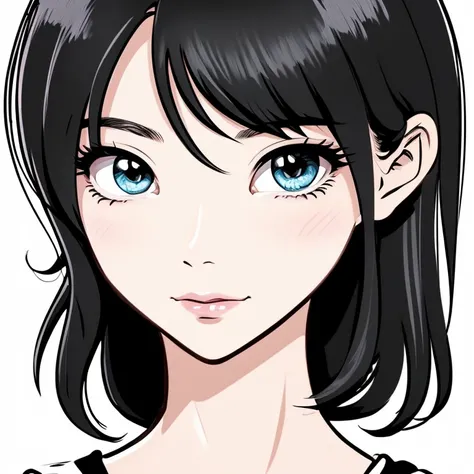 Womens cartoons, portrait of lofi, lofi girl, Cartoon cute, anime style, Zumi Draw, cute portrait, cartoon style, Drawing style, comic drawing style, black short hair, Cool eyes, intelligent woman, I have a sink eye, hand-drawn portrait, 