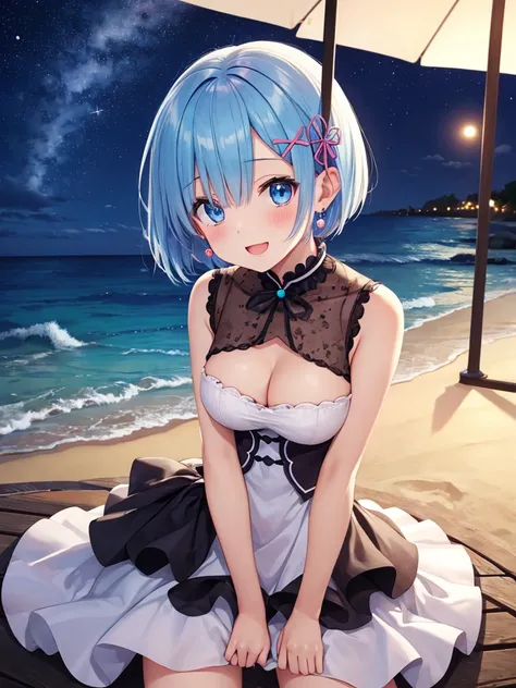 (masterpiece:1.3), (highest quality:1.3), High resolution, 


cowboy shot, 
leaning forward, body facing forward, 

(one cute girl),Rem,Re:zero,alone, 
white skin, big breasts, eight-headed person, 
light blue hair, (bob hair:1.2), (short hair:1.2), (dull ...