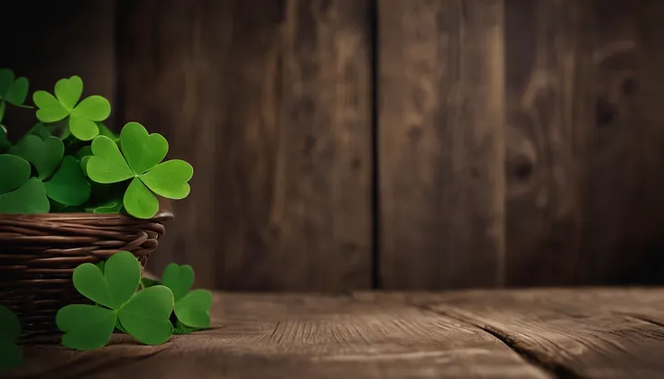 A high-resolution image showcasing a blank St. Patrick’s Day template, with a rustic wooden background, empty spaces for text or graphics, and decorative elements like clovers or Irish flags, providing a warm and inviting setting for personalized designs.