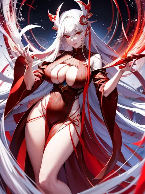 anime boy with flat chest, long white hair and red cape holding a red object, white haired deity, extremely detailed artgerm, guweiz, onmyoji detailed art, anime god, artbook artwork, from arknights, onmyoji, trending on artstation pixiv, beautiful elegant...