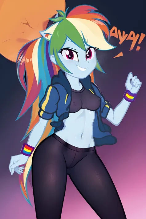 Rainbow Dash as a werewolf for halloween night, cute, sexy, werewolf costume, leather jacket, sky-blue skin, detailed, slutty, half naked, sexy, purple eyes, werewolf halloween costume, tail, werewolf halloween ears, halloween street background, pumpkins, ...