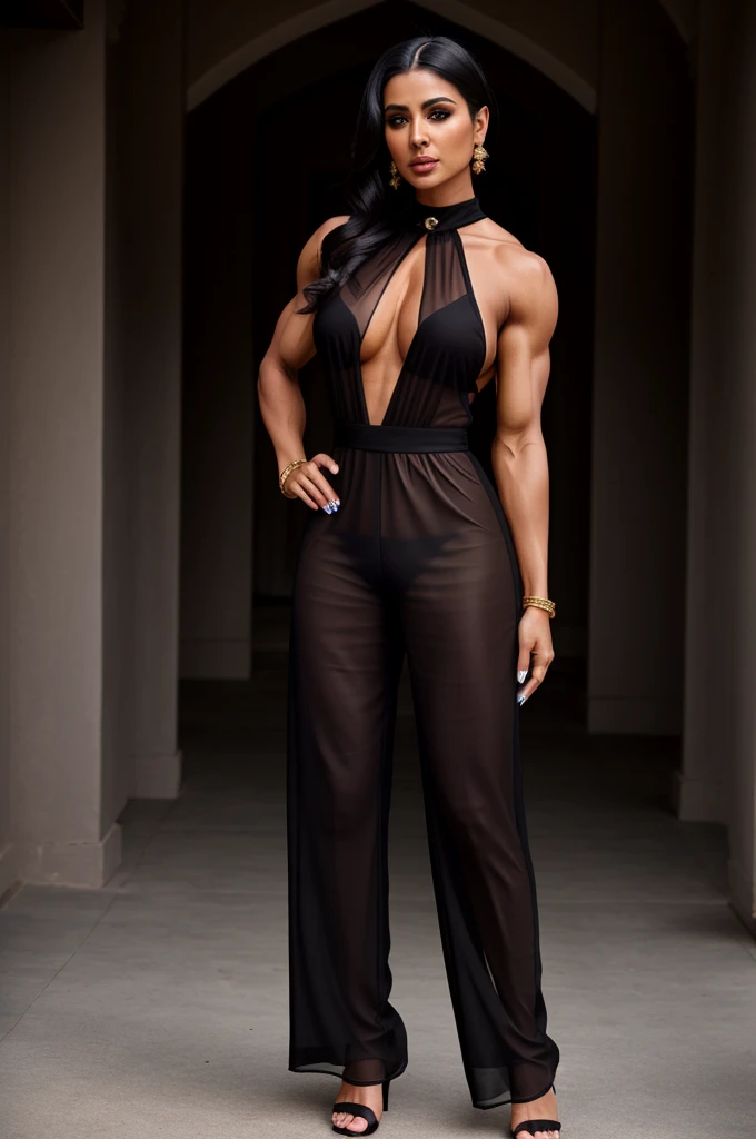 (translucent black jumpsuit), indian ifbb bimbo