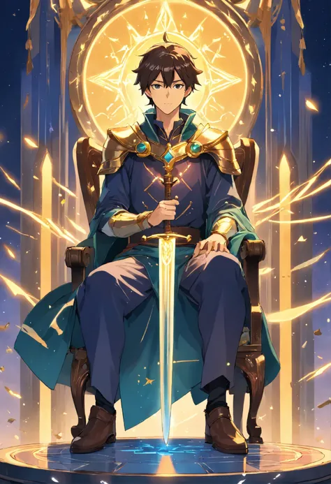 Universal Waite Tarot Card Number 11 Justice, Male king sitting on a metal chair and holding a long sword in one hand