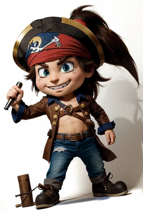 aggressive little pirate,full-length,color,cartoon 2D art character,airbrushed