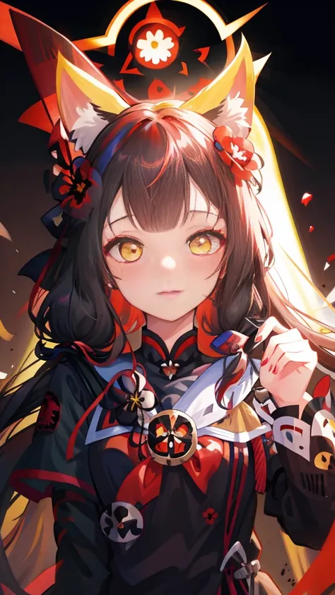 Long hair cat ears anime girl，There is a flower on the hair, Ayakashi original god impact, from《azur lane》Electronic games, from girls frontline, from the night of the ark, Anime visual of a cute girl, 《azur lane》role in, azure lane style, guys, Onmyoji po...