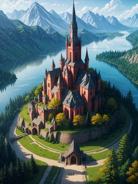 （（（masterpiece、Highest image quality、highest quality、highly detailed unity 8ｋwallpaper）））、（（fantasy））、monastery on the lake