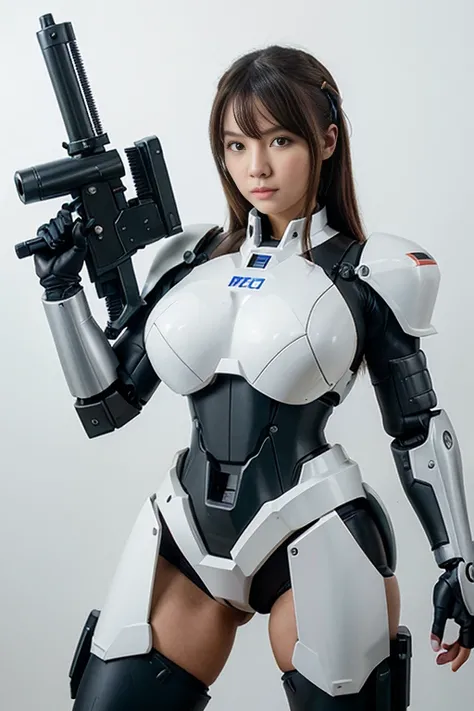 Close up of toy robot with gun on white background, Zagu, Mechanized police infantry, 动作人物Mecha, anime big breasts, Mobile Suit, Military, Mecha suit, 戈夫Mobile Suit, Mecha warrior, Mecha, GUNPLA, Mecha armor, mechanoid, 战斗Mecha衣服, 科乐美Mecha