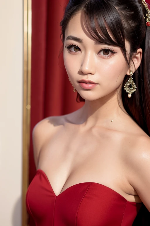 a close up of a woman in a red dress posing for a picture, gorgeous chinese model, beautiful asian girl, 27 years old, 1 8 is, 22 years ago, face of young cute asian man, 28 years old, 18-year-old, 29-year-old, 23 years old, chinese girl, 21 years old