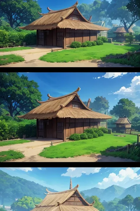 Cartoon scene of small building with thatched roof, anime scene, anime yuruying, Screenshots from animated movies, Animation movie screenshots, beautiful anime scenes, Todays featured anime stills, Screenshots from the 2012 animation, yuruying, anime rural...