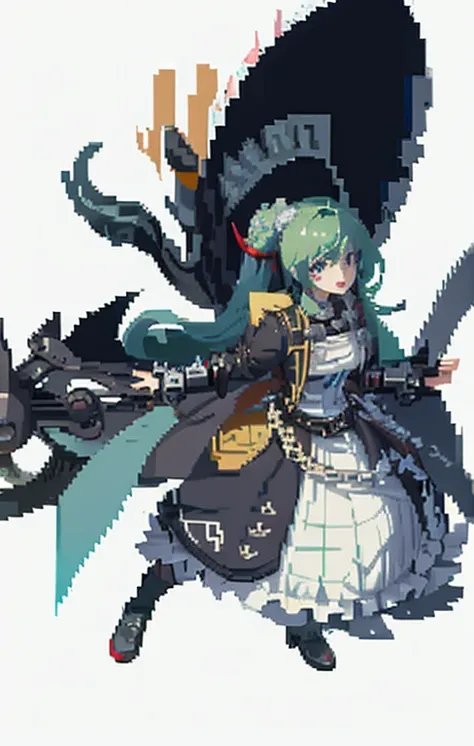 Pixel art close-up of a woman holding a sword, Being a badass monster hunter, proper style, Detailed pixel art, kirokaze pixel art, with leviathan axe, Armor girl, Wearing Monster Hunter Armor, With scaly armor, lapis lazuli solution, Genshin, Morrigan, dr...