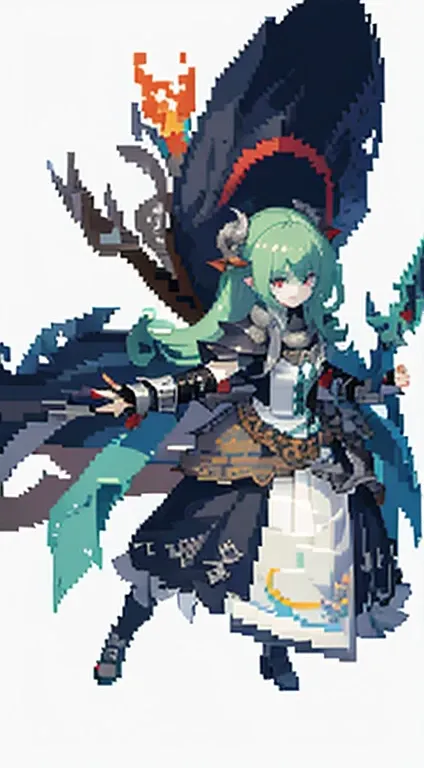 pixel art close-up of a woman holding a sword, being a badass monster hunter, proper style, detailed pixel art, kirokaze pixel a...