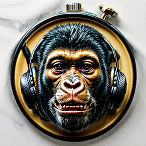 a close up of a monkey face, monkey with headphones, monkey dj, headphones are upside down, inspired by Alex Petruk APe, monkey, bored ape, face like monkey, monkeys, in style of monkeybone, in style of primal apes, ape, orange head