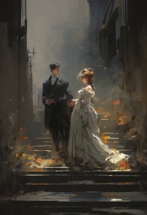 beautiful cinematic impressionistic painting, dark dramatic character, in the style of jeremy mann and charles dana gibson, mark...