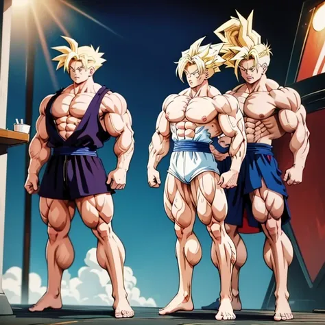 anime-stil , high quality full body image of goku as a bodybuilder, ist&#39;ich trage nur einen tanga , ohne schuhe, feet, bare ...