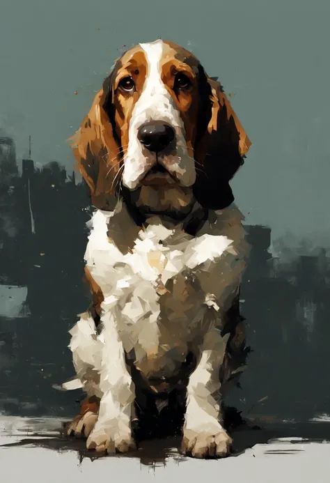  Adorable bassett hound, minimalistic digital artwork with the influence Luis Miranda, jeremy mann, Jeffrey Catherine Jones, conceptual art, painting, illustration, photo