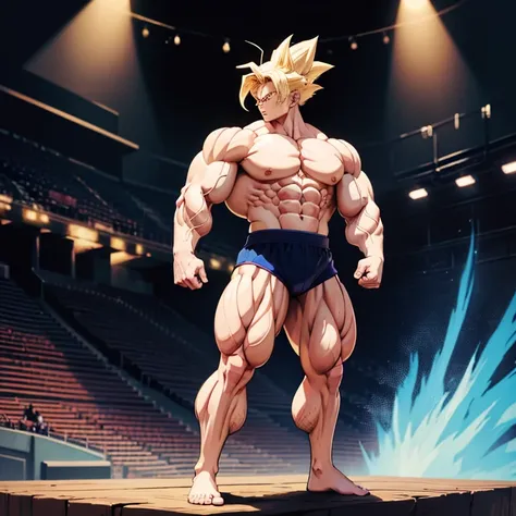 anime-stil , high quality full body image of goku as a bodybuilder, ist&#39;ich trage nur einen tanga , ohne schuhe, feet, bare ...