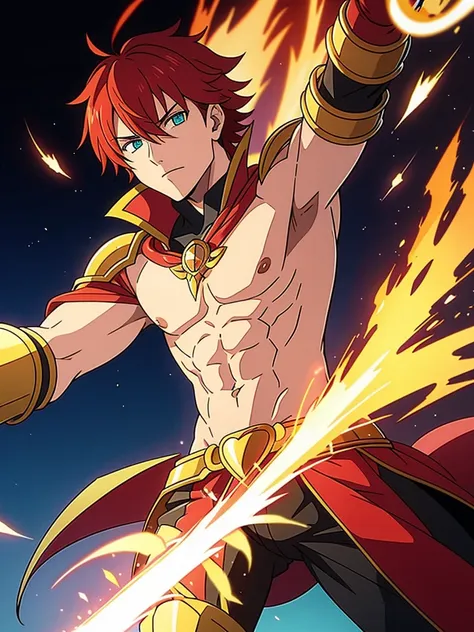 leon phoenixheart is a valiant figure with fiery red hair that cascades like flames down his shoulders. his piercing emerald eye...