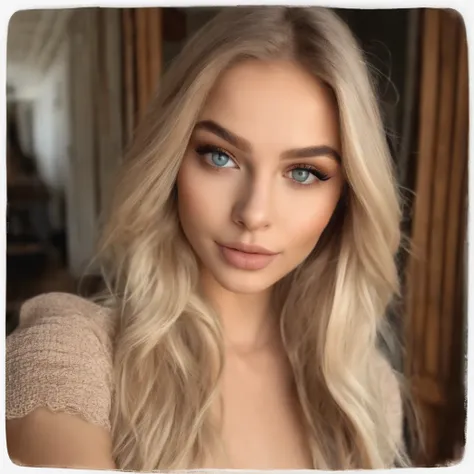 arafed frau voll , Sexy girl with brown eyes, Ultrarealistisch, Akribisch detailliert, Portrait of Sophie Mudd, blonde hair and big eyes, Selfie of a teenage girl, Schlafzimmer Augen, Olivia Dunne, ohne Makeup, natural makeup, Gesicht mit Artgram, dezentes...