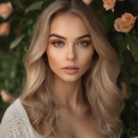 arafed frau voll , Sexy girl with brown eyes, Ultrarealistisch, Akribisch detailliert, Portrait of Sophie Mudd, blonde hair and big eyes, Selfie of a teenage girl, Schlafzimmer Augen, Olivia Dunne, ohne Makeup, natural makeup, Gesicht mit Artgram, dezentes...