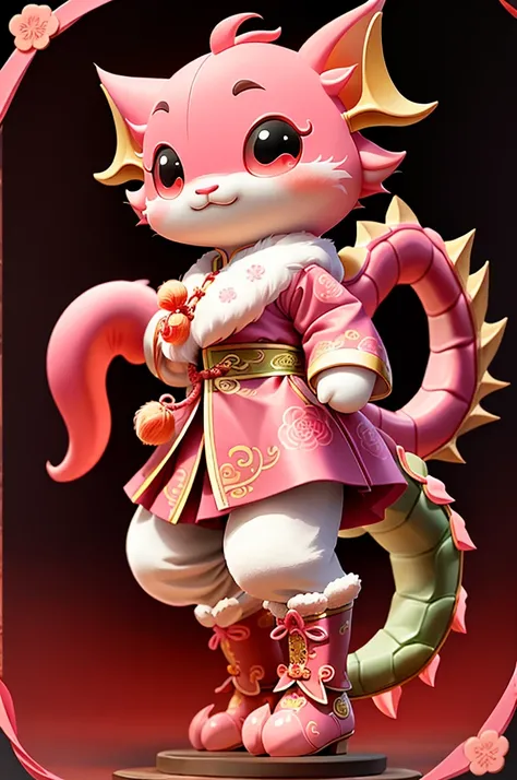 Cute dragon kawaii Chinese style，stand up，human figures，Pink，kawaii，CNY