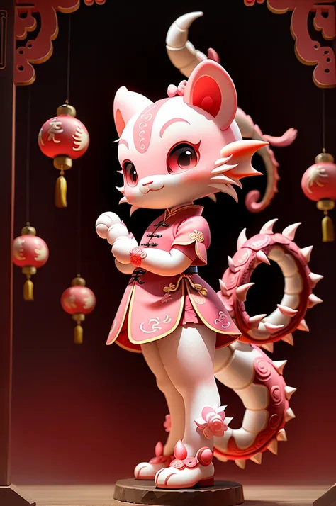 Cute dragon kawaii Chinese style，stand up，human figures，Pink，kawaii，CNY