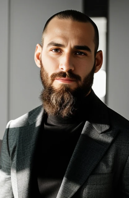 Hay un hombre con barba y una chaqueta de traje, calvo con barba muy corta, Hombre con barba, barba fina, very attractive Hombre con barba, barba bien recortada, con barba y camisa negra, Barba corta rubia oscura, hombre barbudo, barba ordenada, barba arre...