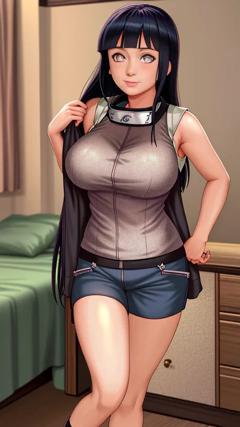 masterpiece, highres, high quality, detailed face, detailed body render, 1girl, solo, hyuuga hinata, hinata-sleeveless-outfit, l...