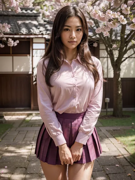 (best quality,4k,8k,highres,masterpiece:1.2),ultra-detailed,(realistic,photorealistic,photo-realistic:1.37),japanese woman,50 years old,sexy japanese school uniform,detailed facial features,dark hair,intense gaze,confident smile,captivating eyes,the woman ...