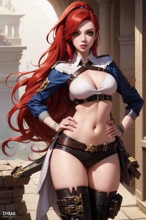 Miss fortune, league of legends, ropa pirata, mojada, pelirroja, pecas, buen cuerpo, (La mejor calidad), (Obra maestra), (Detallado)