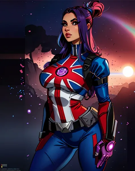 uma mulher vestida de azul e vermelho segurando uma arma, inspirado em Rob Liefeld, lara croft como mulher aranha, Kim Kardashian como Arlequina, inspirado em Natasha Tan, Psylocke, cyberpunk judy alvarez, Artgerm Trends, Samira de League of Legends, Boris...