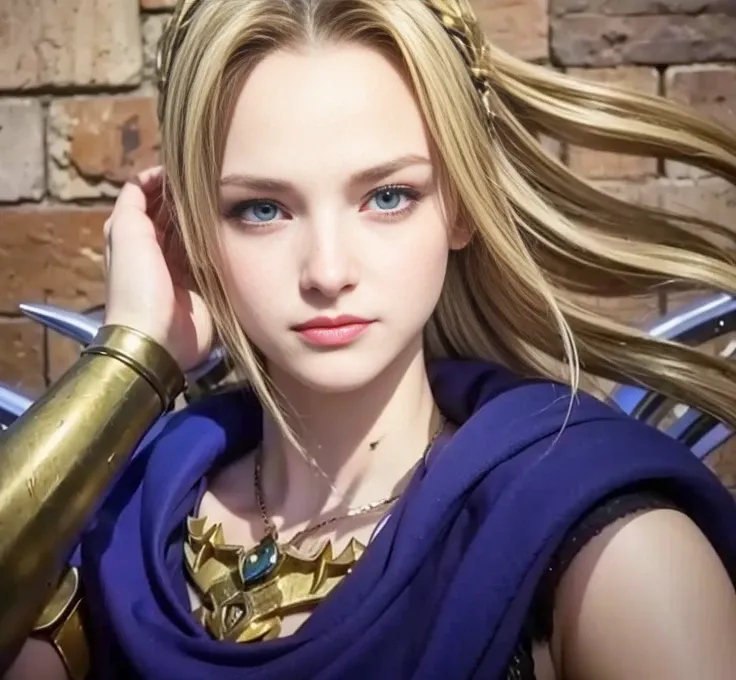 Masterpiece,best quality,1 girl,blonde hair, armor,blue clothes ,realistic,cinematic