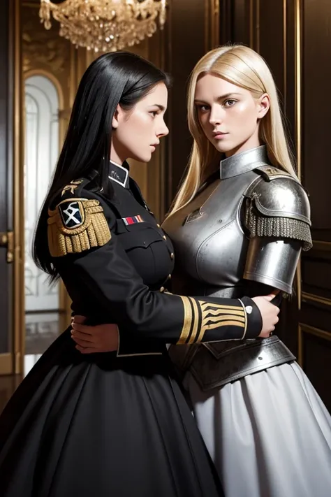 german womens, general, nazi , sexy catholics, black hair,blondes, perfect face, using armor, dress, soft lesbians,  background in mansion